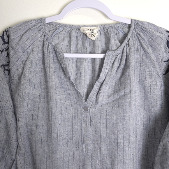 PPLA Clothing Socialite‎ Woven Boho Embroidered V neck Grey Blouse Top S - Picture 2 of 13